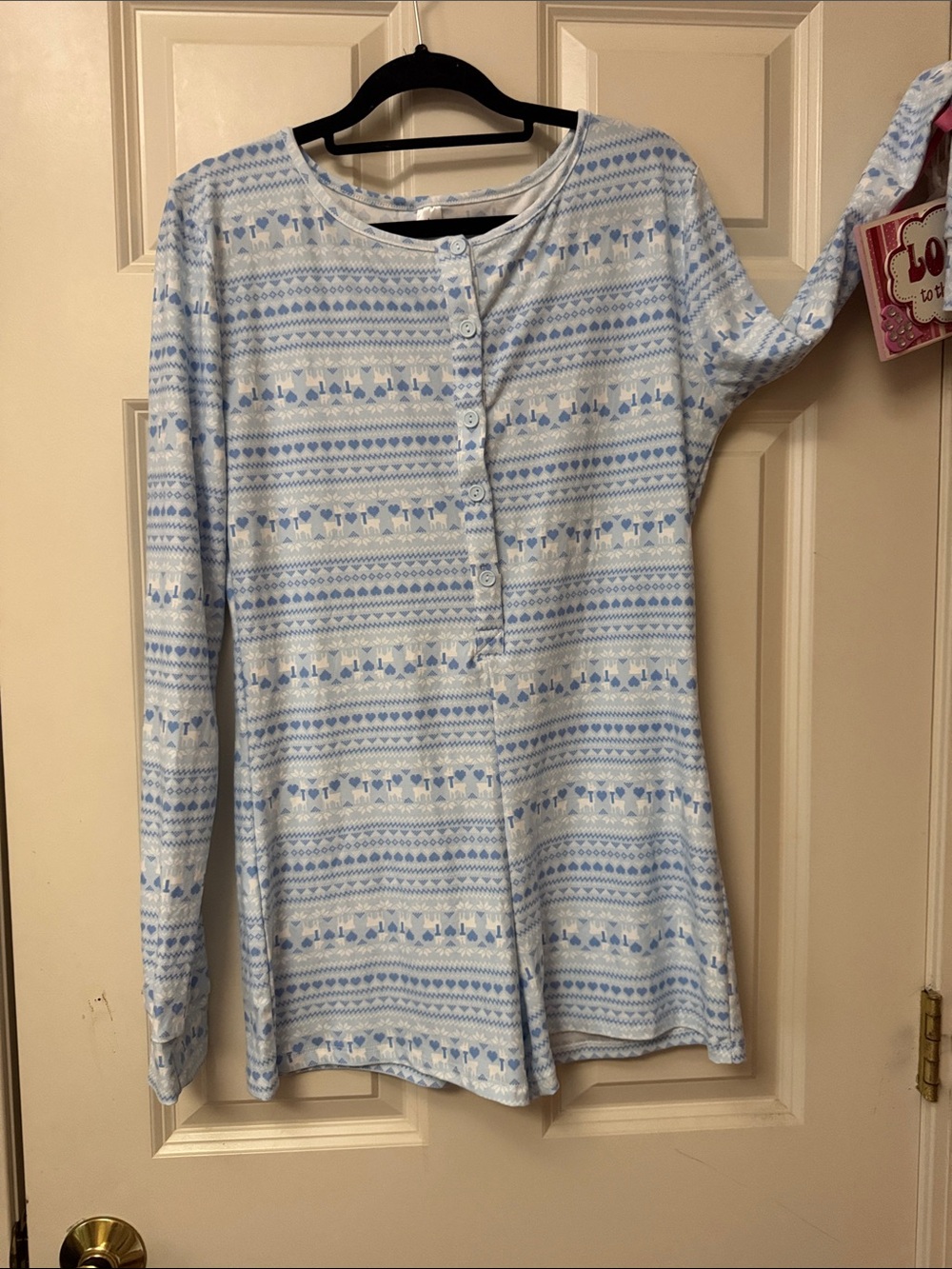 Blue and White Striped Fair Isle Long Sleeve Pajama romper